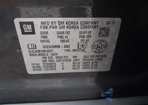 2017 Buick Encore Preferred from USA, damaged, VIN KL4CJASB1HB162017